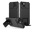 Premium Kwaliteit Anti Shock Hoesje - Back Cover - Camerawindow met Stand Functie - Geschikt voor iPhone X - iPhone Xs - Zwart