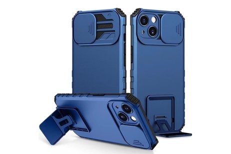 Premium Kwaliteit Anti Shock Hoesje - Back Cover - Camerawindow met Stand Functie - Geschikt voor iPhone 12 Pro - Blauw