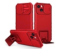 Premium Kwaliteit Anti Shock Hoesje - Back Cover - Camerawindow met Stand Functie - Geschikt voor iPhone 12 Pro - Rood