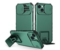 Premium Kwaliteit Anti Shock Hoesje - Back Cover - Camerawindow met Stand Functie - Geschikt voor iPhone 12 Pro - Donker Groen