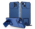 Premium Kwaliteit Anti Shock Hoesje - Back Cover - Camerawindow met Stand Functie - Geschikt voor iPhone 13 Pro Max - Blauw