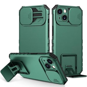 Premium Kwaliteit Anti Shock Hoesje - Back Cover - Camerawindow met Stand Functie - Geschikt voor Samsung Galaxy S22 - Donker Groen