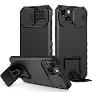 Premium Kwaliteit Anti Shock Hoesje - Back Cover - Camerawindow met Stand Functie - Geschikt voor Samsung Galaxy S22 Plus - Zwart