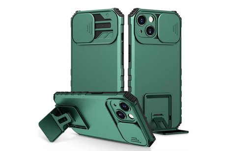 Premium Kwaliteit Anti Shock Hoesje - Back Cover - Camerawindow met Stand Functie - Geschikt voor Samsung Galaxy S22 Ultra - Donker Groen