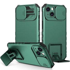 Premium Kwaliteit Anti Shock Hoesje - Back Cover - Camerawindow met Stand Functie - Geschikt voor Samsung Galaxy S20 FE - Donker Groen