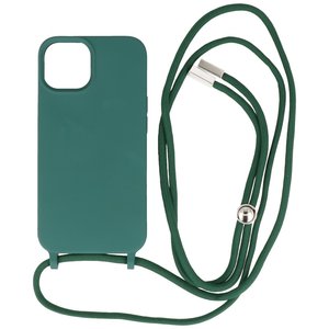 2.5 mm Dikke Fashion Backcover met Koord Telefoonhoesje - Color Hoesje - Geschikt voor iPhone 14 - Donker Groen