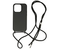 2.5 mm Dikke Fashion Backcover met Koord Telefoonhoesje - Color Hoesje - Geschikt voor iPhone 14 Pro - Zwart