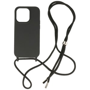 2.5 mm Dikke Fashion Backcover met Koord Telefoonhoesje - Color Hoesje - Geschikt voor iPhone 14 Pro - Zwart