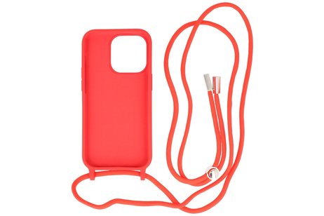 2.5 mm Dikke Fashion Backcover met Koord Telefoonhoesje - Color Hoesje - Geschikt voor iPhone 14 Pro - Rood