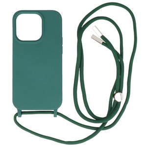 2.5 mm Dikke Fashion Backcover met Koord Telefoonhoesje - Color Hoesje - Geschikt voor iPhone 14 Pro - Donker Groen