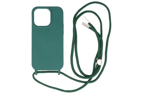 BAOHU 2.5 mm Dikke Fashion Backcover met Koord Telefoonhoesje - Color Hoesje - Geschikt voor iPhone 14 Pro - Donker Groen