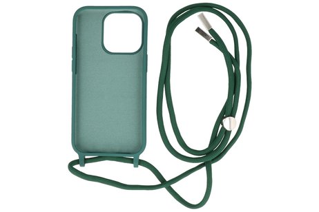 2.5 mm Dikke Fashion Backcover met Koord Telefoonhoesje - Color Hoesje - Geschikt voor iPhone 14 Pro - Donker Groen