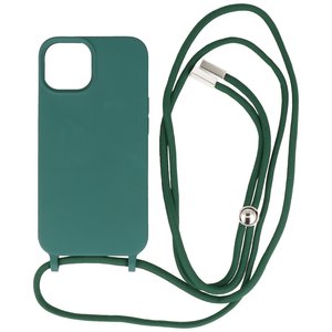 2.5 mm Dikke Fashion Backcover met Koord Telefoonhoesje - Color Hoesje - Geschikt voor iPhone 14 Plus - Donker Groen