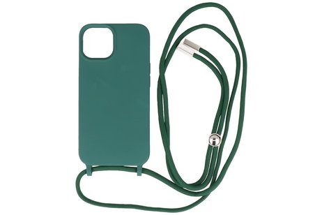 2.5 mm Dikke Fashion Backcover met Koord Telefoonhoesje - Color Hoesje - Geschikt voor iPhone 14 Plus - Donker Groen