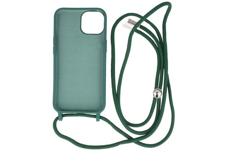 2.5 mm Dikke Fashion Backcover met Koord Telefoonhoesje - Color Hoesje - Geschikt voor iPhone 14 Plus - Donker Groen
