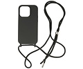 2.5 mm Dikke Fashion Backcover met Koord Telefoonhoesje - Color Hoesje - Geschikt voor iPhone 14 Pro Max - Zwart