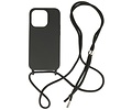 BAOHU 2.5 mm Dikke Fashion Backcover met Koord Telefoonhoesje - Color Hoesje - Geschikt voor iPhone 14 Pro Max - Zwart