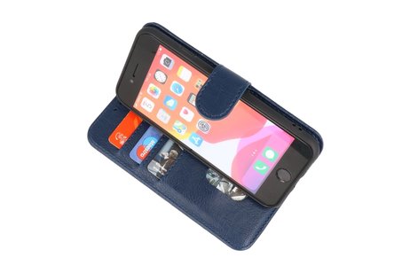 Zakelijke Book Case Telefoonhoesje - Portemonnee Hoesje - Geschikt voor iPhone 8 Plus  & iPhone 7 Plus - Navy