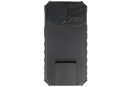 Premium Kwaliteit Anti Shock Hoesje - Back Cover - Camerawindow met Stand Functie - Geschikt voor iPhone 14 - Zwart