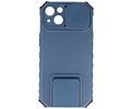 Premium Kwaliteit Anti Shock Hoesje - Back Cover - Camerawindow met Stand Functie - Geschikt voor iPhone 14 - Blauw