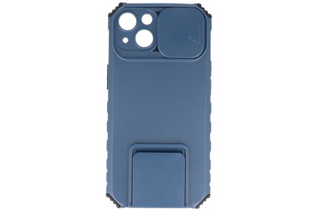 Premium Kwaliteit Anti Shock Hoesje - Back Cover - Camerawindow met Stand Functie - Geschikt voor iPhone 14 - Blauw