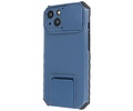 Premium Kwaliteit Anti Shock Hoesje - Back Cover - Camerawindow met Stand Functie - Geschikt voor iPhone 14 - Blauw