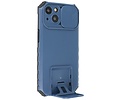 Premium Kwaliteit Anti Shock Hoesje - Back Cover - Camerawindow met Stand Functie - Geschikt voor iPhone 14 - Blauw