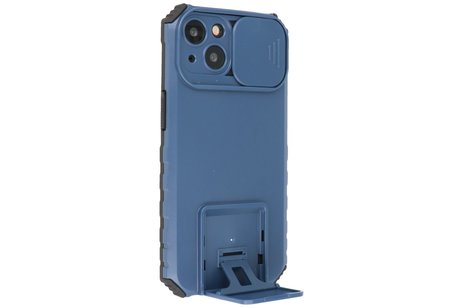 Premium Kwaliteit Anti Shock Hoesje - Back Cover - Camerawindow met Stand Functie - Geschikt voor iPhone 14 - Blauw