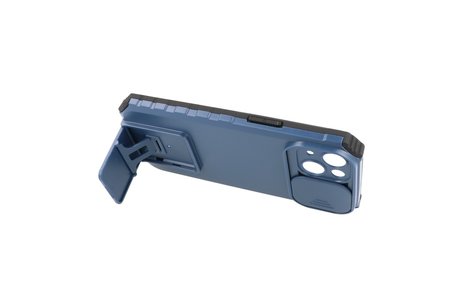 Premium Kwaliteit Anti Shock Hoesje - Back Cover - Camerawindow met Stand Functie - Geschikt voor iPhone 14 - Blauw