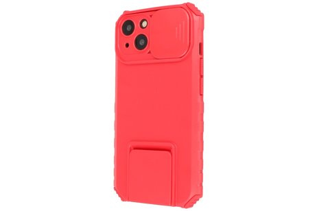 Premium Kwaliteit Anti Shock Hoesje - Back Cover - Camerawindow met Stand Functie - Geschikt voor iPhone 14 - Rood