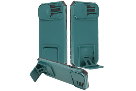 BAOHU Premium Kwaliteit Anti Shock Hoesje - Back Cover - Camerawindow met Stand Functie - Geschikt voor iPhone 14 - Donker Groen