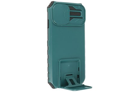 BAOHU Premium Kwaliteit Anti Shock Hoesje - Back Cover - Camerawindow met Stand Functie - Geschikt voor iPhone 14 - Donker Groen