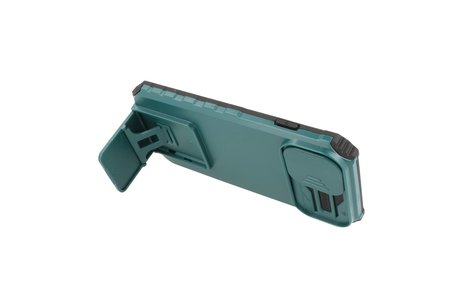 Premium Kwaliteit Anti Shock Hoesje - Back Cover - Camerawindow met Stand Functie - Geschikt voor iPhone 14 - Donker Groen