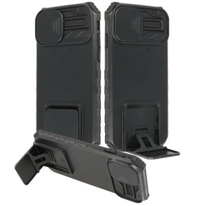 Premium Kwaliteit Anti Shock Hoesje - Back Cover - Camerawindow met Stand Functie - Geschikt voor iPhone 14 - Zwart