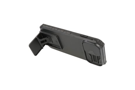 Premium Kwaliteit Anti Shock Hoesje - Back Cover - Camerawindow met Stand Functie - Geschikt voor iPhone 14 Pro - Zwart