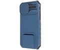 Premium Kwaliteit Anti Shock Hoesje - Back Cover - Camerawindow met Stand Functie - Geschikt voor iPhone 14 Pro - Blauw