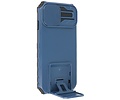 Premium Kwaliteit Anti Shock Hoesje - Back Cover - Camerawindow met Stand Functie - Geschikt voor iPhone 14 Pro - Blauw