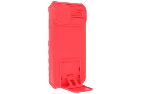 Premium Kwaliteit Anti Shock Hoesje - Back Cover - Camerawindow met Stand Functie - Geschikt voor iPhone 14 Pro - Rood