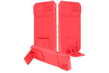 Premium Kwaliteit Anti Shock Hoesje - Back Cover - Camerawindow met Stand Functie - Geschikt voor iPhone 14 Pro - Rood