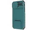 Premium Kwaliteit Anti Shock Hoesje - Back Cover - Camerawindow met Stand Functie - Geschikt voor iPhone 14 Pro - Donker Groen