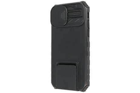 Premium Kwaliteit Anti Shock Hoesje - Back Cover - Camerawindow met Stand Functie - Geschikt voor iPhone 14 Plus - Zwart