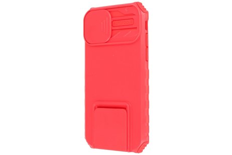 Premium Kwaliteit Anti Shock Hoesje - Back Cover - Camerawindow met Stand Functie - Geschikt voor iPhone 14 Plus - Rood