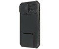 Premium Kwaliteit Anti Shock Hoesje - Back Cover - Camerawindow met Stand Functie - Geschikt voor iPhone 14 Pro Max - Zwart