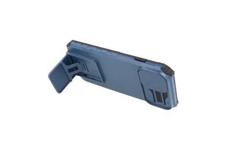 Premium Kwaliteit Anti Shock Hoesje - Back Cover - Camerawindow met Stand Functie - Geschikt voor iPhone 14 Pro Max - Blauw