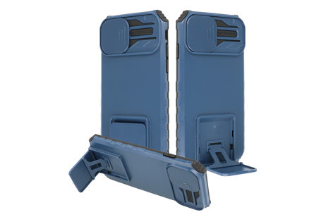 BAOHU Premium Kwaliteit Anti Shock Hoesje - Back Cover - Camerawindow met Stand Functie - Geschikt voor iPhone 14 Pro Max - Blauw