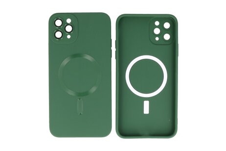BAOHU Hoesje Geschikt voor de iPhone 11 Pro Max - Hoesje Geschikt voor MagSafe - Backcover met Camera Beschermer - Donker Groen