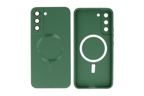 Hoesje Geschikt voor de Samsung Galaxy S22 - Hoesje Geschikt voor MagSafe - Backcover met Camera Beschermer - Donker Groen