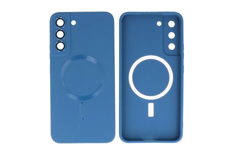 Hoesje Geschikt voor de Samsung Galaxy S22 Plus - Hoesje Geschikt voor MagSafe - Backcover met Camera Beschermer - Navy