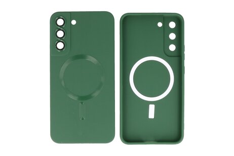 Hoesje Geschikt voor de Samsung Galaxy S22 Plus - Hoesje Geschikt voor MagSafe - Backcover met Camera Beschermer - Donker Groen