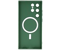BAOHU Hoesje Geschikt voor de Samsung Galaxy S22 Ultra - Hoesje Geschikt voor MagSafe - Backcover met Camera Beschermer - Donker Groen